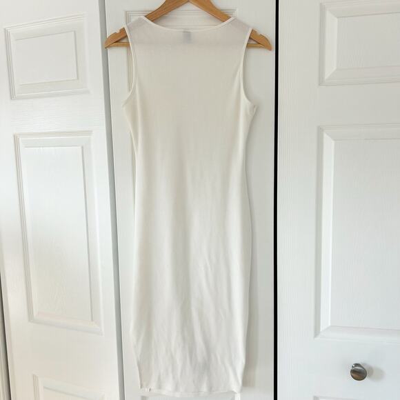 SHEIN White Ribbed Sleeveless Midi Tank Dress Size M V-Neck Side Slit EUC - Picture 6 of 6
